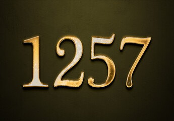 Old gold effect of 1257 number with 3D glossy style Mockup.	