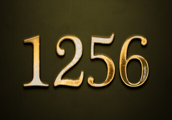 Old gold effect of 1256 number with 3D glossy style Mockup.	