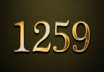 Old gold effect of 1259 number with 3D glossy style Mockup.	