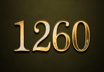 Old gold effect of 1260 number with 3D glossy style Mockup.	