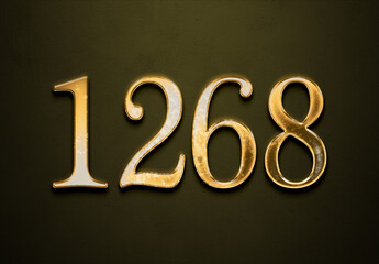 Old gold effect of 1268 number with 3D glossy style Mockup.	