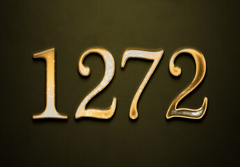 Old gold effect of 1272 number with 3D glossy style Mockup.	