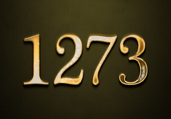 Old gold effect of 1273 number with 3D glossy style Mockup.	