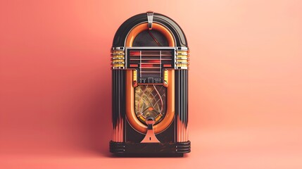 Fashioned retro jukebox in minimalist background. Vibrant color fashioned jukebox.