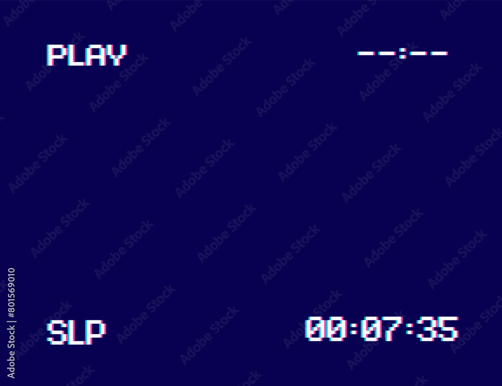 Aufkleber retro vhs screen with tv interface pixelated glithc or noise effect editable vector background