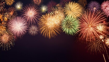 colorful fireworks with wide dark copy space