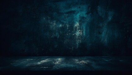 dark black and blue grungy wall background for display or montage of product
