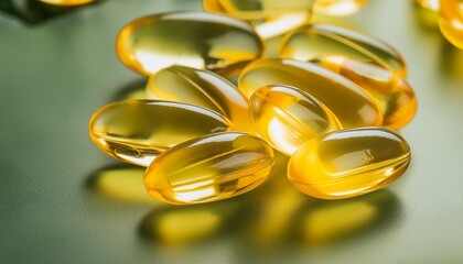 vitamin e or yellow fish oil or omega 3 6 9 capsules ultra close up macro view