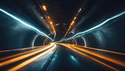 high speed light trails in futuristic tunnel