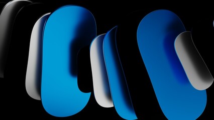 Abstract geometric shapes with blue and white tiles in the shadows.