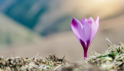 close up of a purple crocus flower on blur background