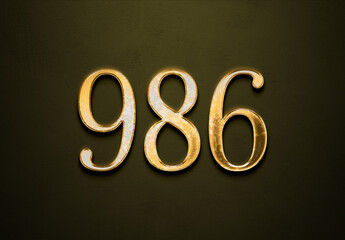 Old gold effect of 986 number with 3D glossy style Mockup.	