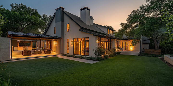 House at night with open lights