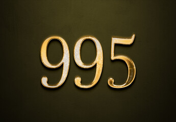 Old gold effect of 995 number with 3D glossy style Mockup.	