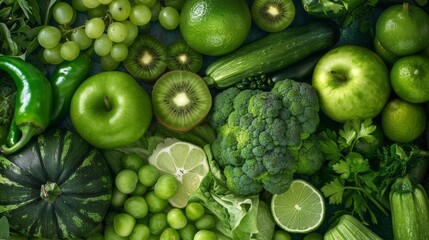 Assortment of different green fruit and vegetable.