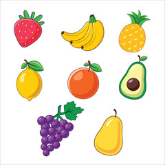 Set of different fruits. Collection of organic vitamins and healthy nutrition. orange, banana, apple and....