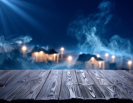 Abstract Wooden Board with Steam on Dark Brown Background