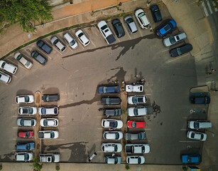Parking lot seen from above. Top down drone view.