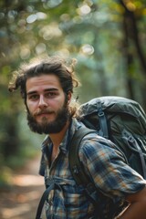 Portrait of a content traveler with a backpack