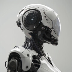 futuristic humanoid robot with mechanical parts, science fiction cyborg technology