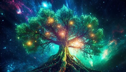 a tree of fractals in the universe created with generative ai technology