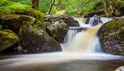 long exposure photos of the falls of acharn near loch tay scottish highlands