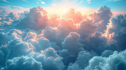 The sky with a beautiful majestic cloud and sunshine. Beautiful cloudy sky natural background. Sunny day. Heavenly background with light. Beautiful sky with clouds and sunshine.