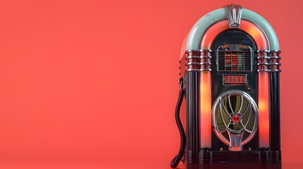 Fashioned retro jukebox in minimalist background. Vibrant color fashioned jukebox.