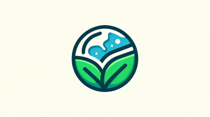 Obraz premium Creating a modern. Stylized. Eco-friendly world emblem graphic design illustration logo symbolizing sustainability. Green environment. And nature conservation with a leaf. Water waves