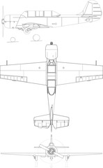  Yakovlev Yak-52 3-view svg vector file.svg