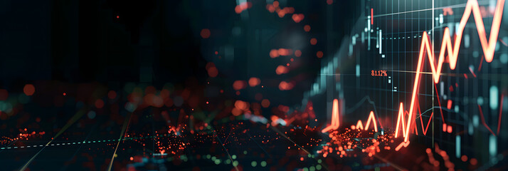 Digital stock market graph with downtrend arrows depicting a financial crisis, on a dark background with a concept of economy collapse. 3D Rendering