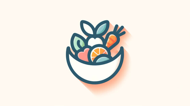 Vibrant illustration of a bowl full of healthy foods, including fruits and vegetables, with a modern, simplistic design ideal for nutrition and wellness-related content
