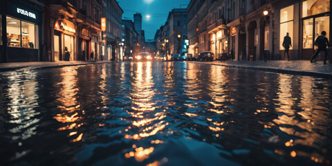night view of the rainy city
