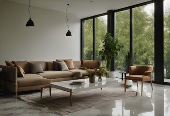 Fototapeta premium room light table marble windows four tone interior persons living large Minimalistic flooring