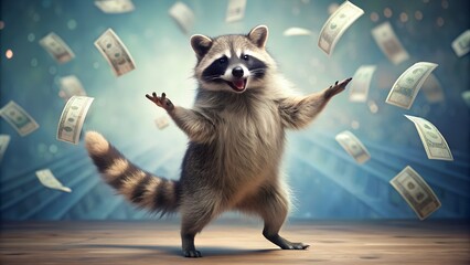 a dancing raccoon near money