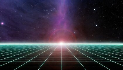 retro style 80s 90s galaxy background futuristic grid landscape digital cyber surface suitable for design in the style of the 1980s 1990s 3d illustration