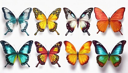 set of butterflies different color variation isolated in white background generative ai