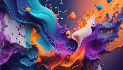 bright and modern abstract art with fluid shapes and splatters in bold colors