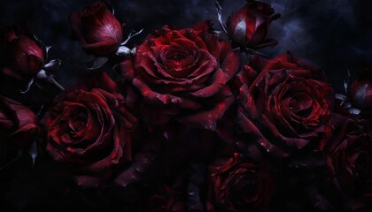 dark red roses at night grunge background
