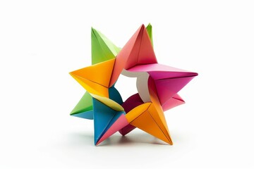 colorful origami folding star toy isolated on white studio product photography