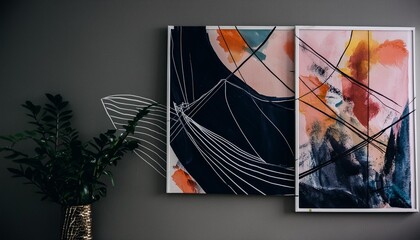 ai generated ai generative abstract geometric oil draw ink splash lines on color background canvas minimal graphic poster design cozy home decor