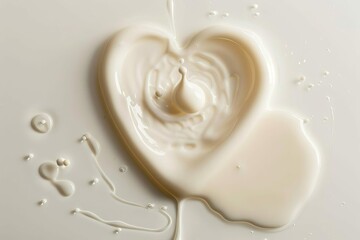 creamy milk heart with delicate drop on white abstract photo