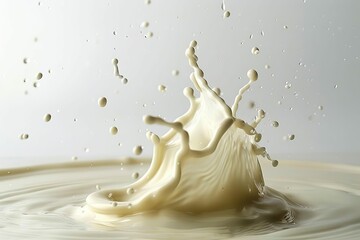 creamy milk splash with swirling water drops isolated on white highspeed photography