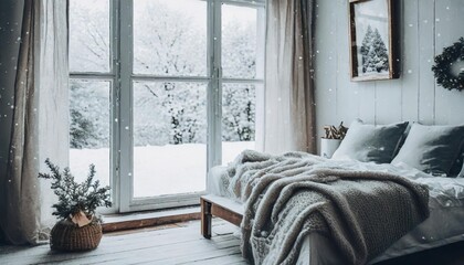 minimalist winter scandinavian charm with a window on a white canvas generative ai