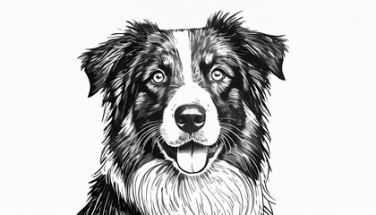 australian shepherd dog breed head vector illustration pet portrait in style of hand drawn black doodle on white background