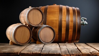 wooden oak barrels on transparent background