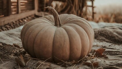 close up of big pumpkin on the bed concept of the autumn harvest