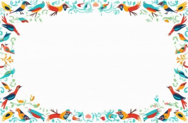 Text frame on a white sheet of paper, colorful frames, birds, balls, berries, threads