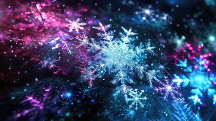 Snow Snowflake Winter Plexus Neon Black Background Digital Desktop Wallpaper HD 4k Network Light Glowing Laser Motion Bright Abstract