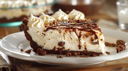 slice of ice cream pie with chocolate, national ice cream pie day  - Powered by Adobe